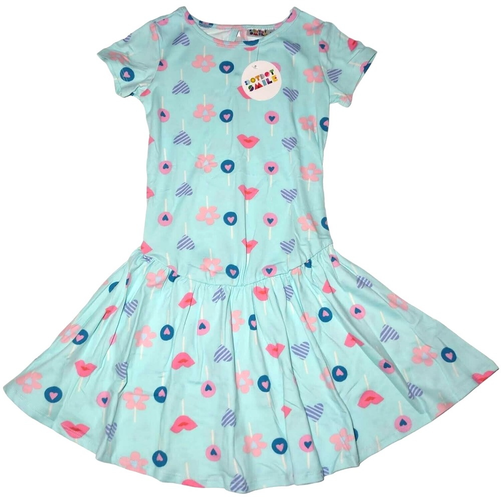 Dot‎ Smile Girls Sz 5 6 Aqua Blue Lips Sucker Flapper Dress Short Sleeve NWT